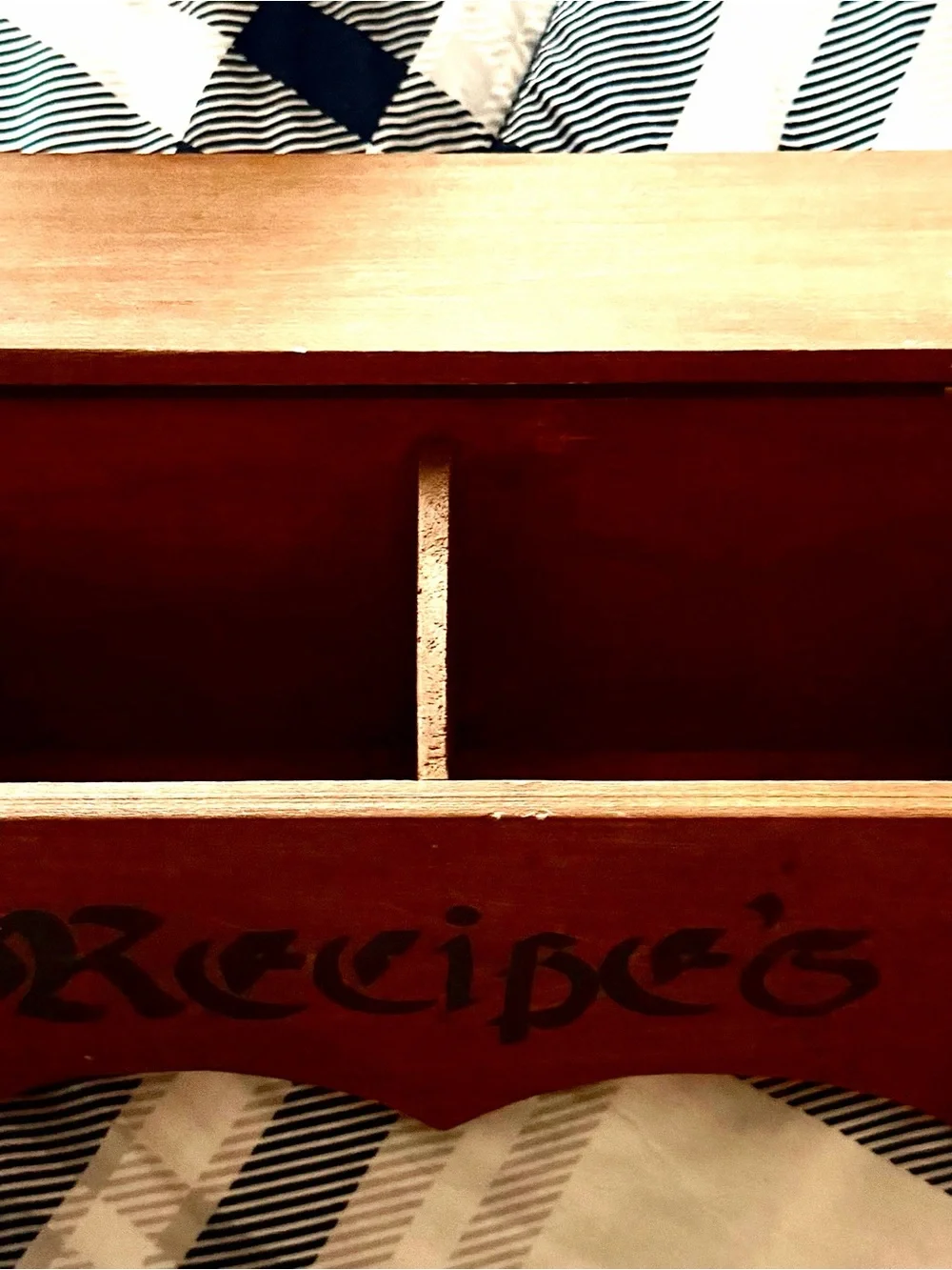 Vintage Rustic HTF Wooden Recipe Box Organizer with Hinged Lid